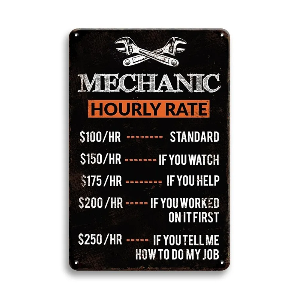 Workshop Tools Hours - Panneau métallique de taux horaire de